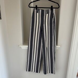 Massimo Dutti Striped Blue and White Wide leg Trousers